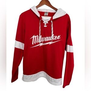 Milwaukee Red Lace-Up Retro Hoodie Hockey Style Pullover Size M